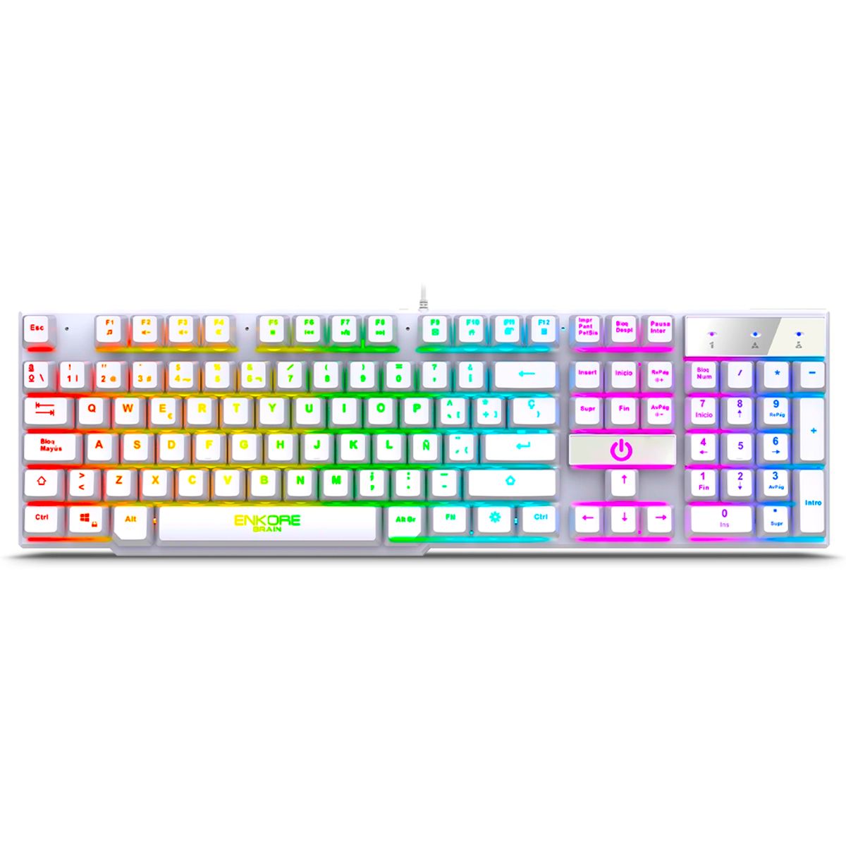 ENKORE - Teclado Gamer Blanco con Luces Rainbow ENKORE Brain 603W USB Español Ñ