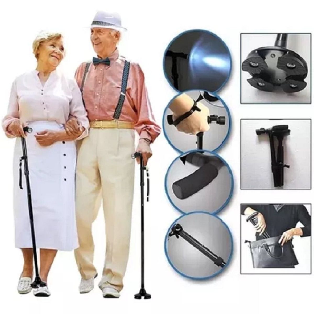 GENERICO - Bastón plegable ortopédico con luz led