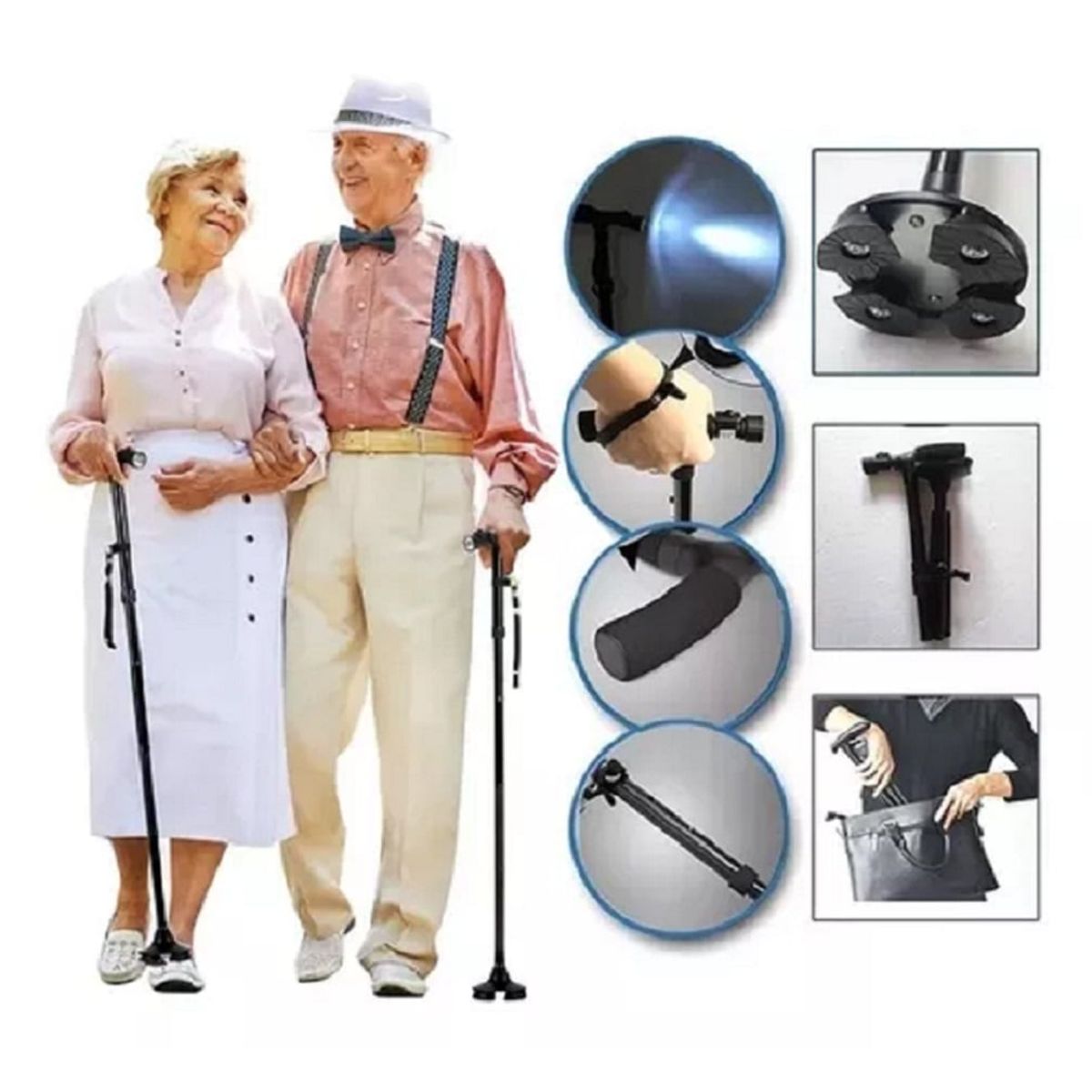 GENERICO - Bastón plegable ortopédico con luz led