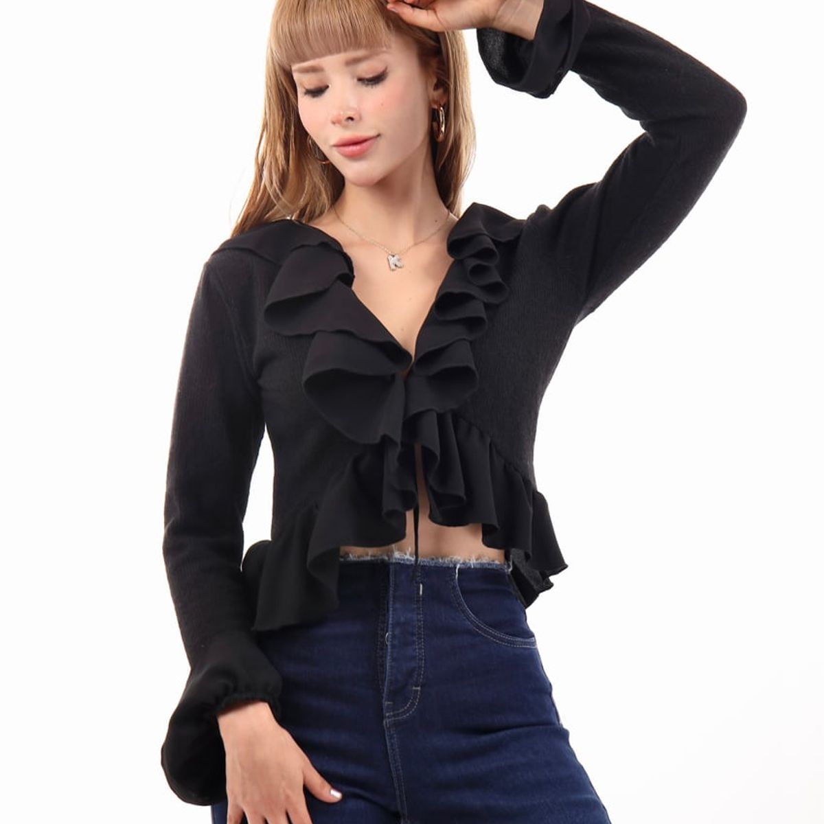 KATE LARRAIN - Cardigan knit con volantes Camil