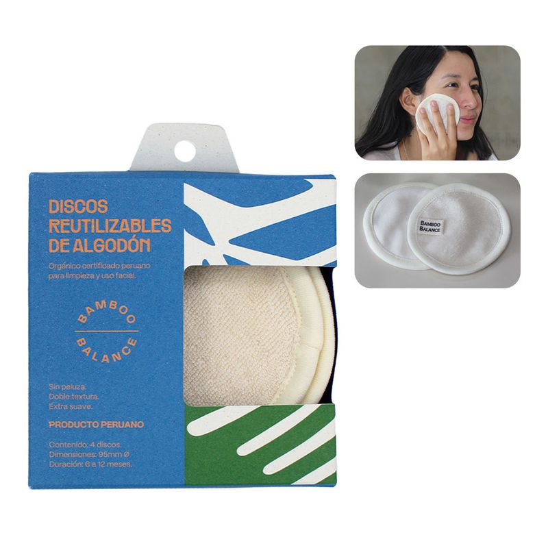 BAMBOO BALANCE - Discos Desmaquillantes de Algodón Orgánico Reutilizable 4 Unidades
