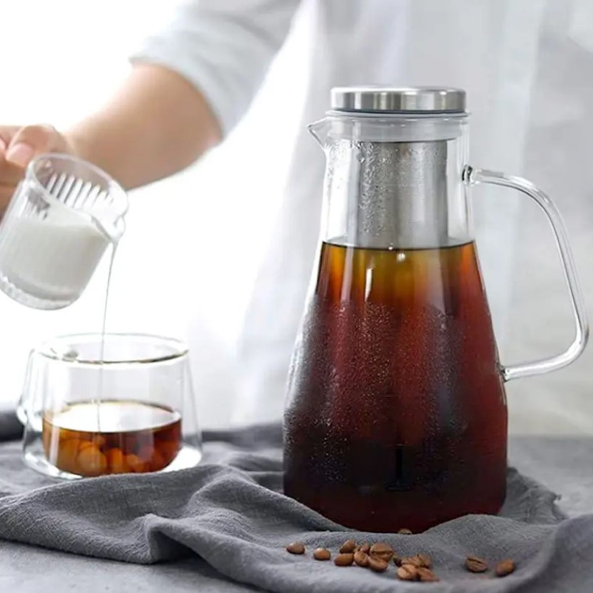 GENERICO - Jarra Cafetera de Vidrio con filtro de acero Inox de 1600 ml