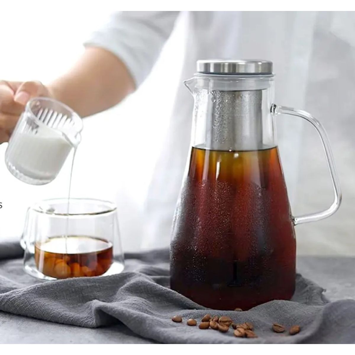 GENERICO - Jarra Cafetera de Vidrio con filtro de acero Inox de 1600 ml