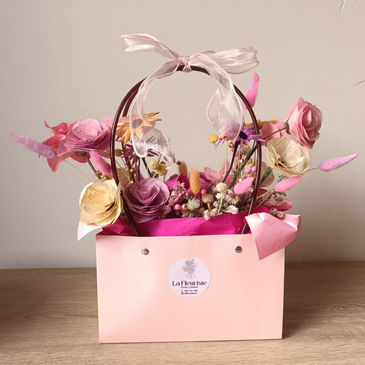 GENERICO - Canasta flores secas Jardín de Rosas Día de la Madre