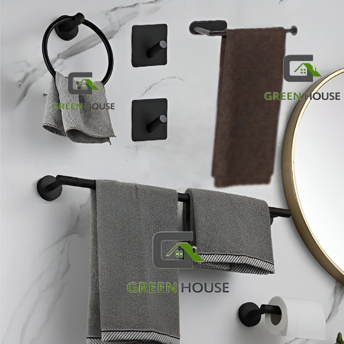 GENERICO - KIT 6 PIEZAS TOALLERO 60CM NEGRO  ACERO SUS 304