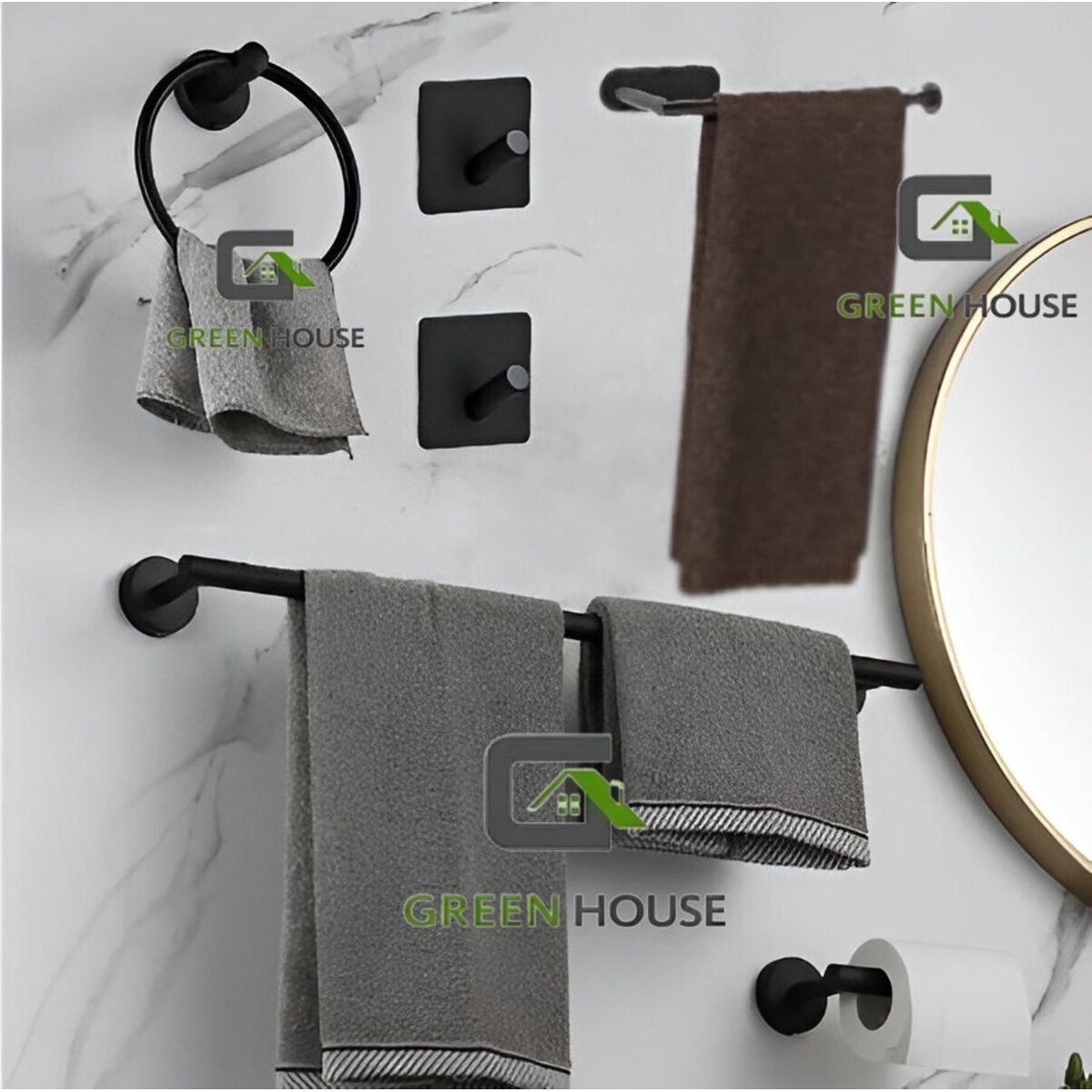 GENERICO - KIT 6 PIEZAS TOALLERO 60CM NEGRO  ACERO SUS 304