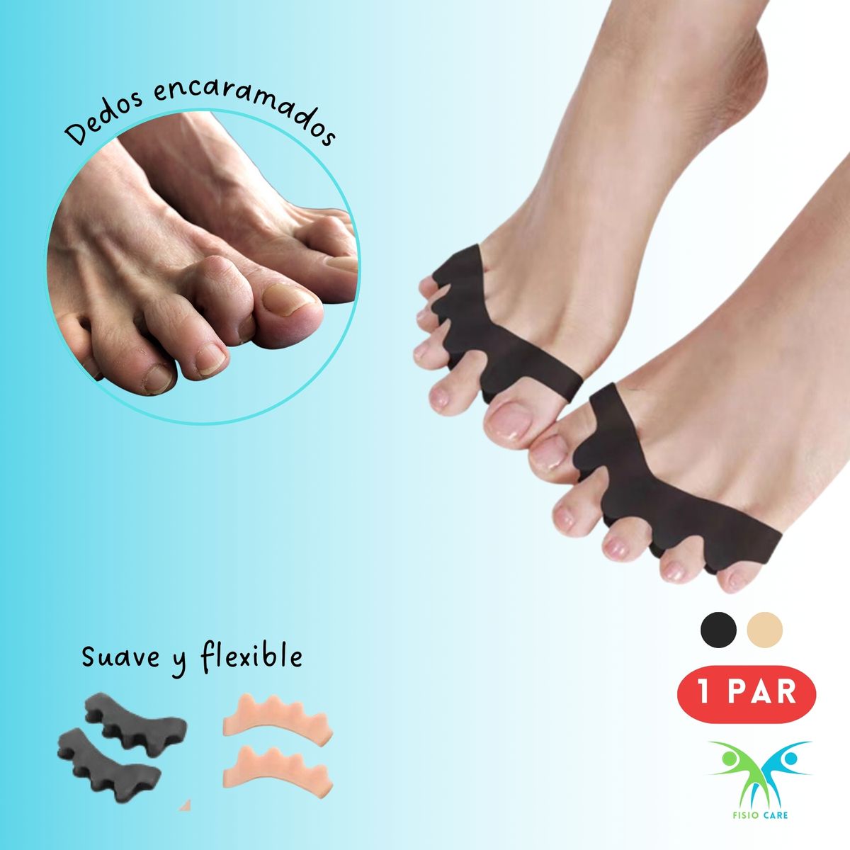 FISIO CARE TU BIENESTAR PRIMERO - Separador dedos en garra ADULTOS - Negro