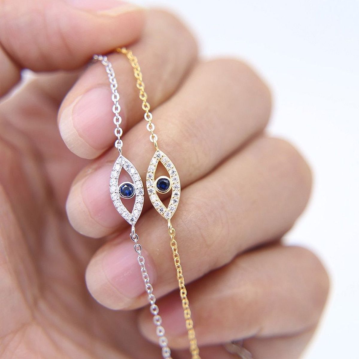 GENERICO - Pulsera de 925  piedra circon dorado ojo turco bañado 14k