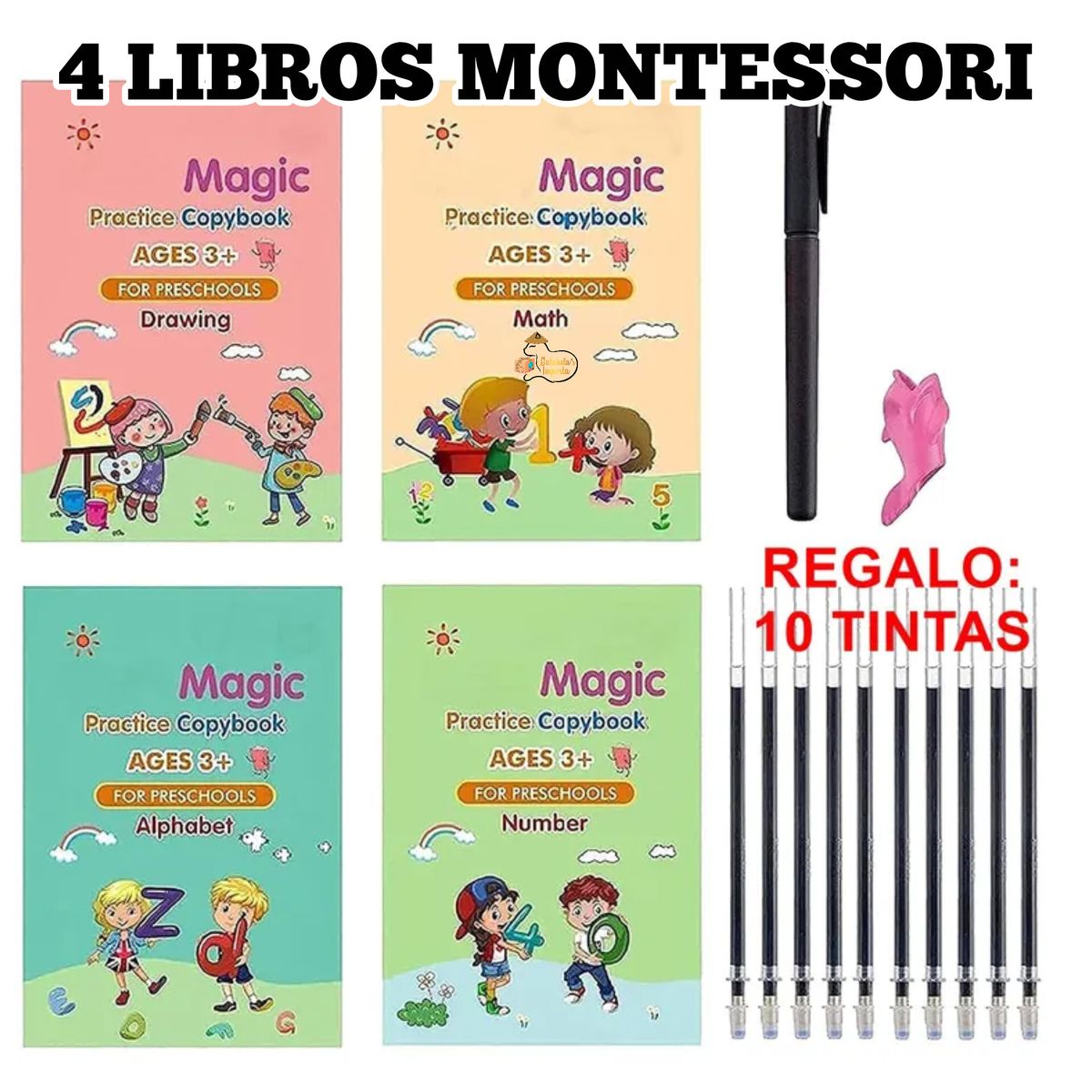 OEM - 4 Libros Educativos Mágicos Montessori + 10 tintas