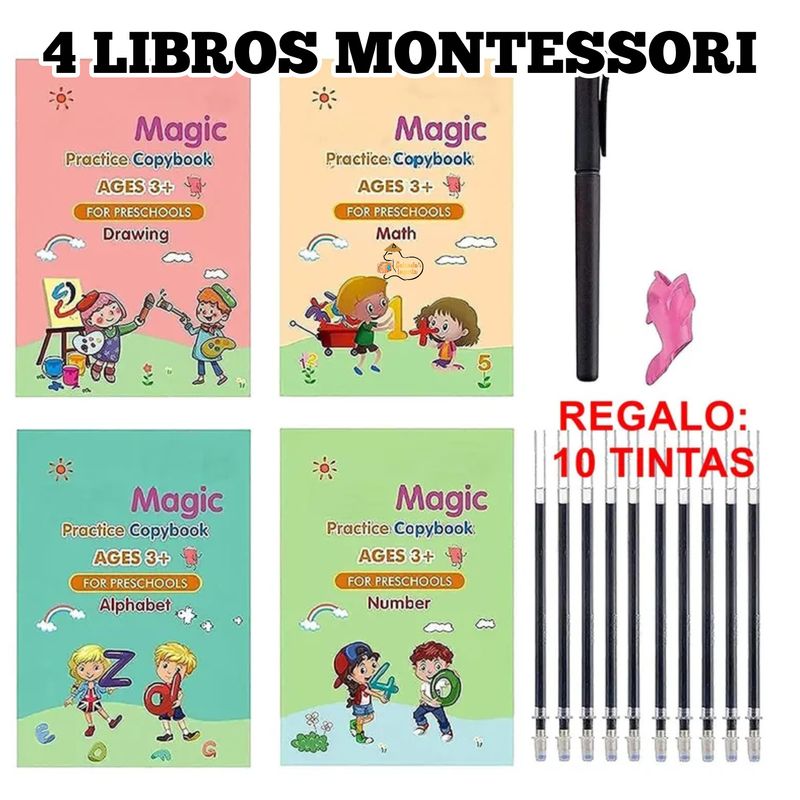 OEM - 4 Libros Educativos Mágicos Montessori + 10 tintas