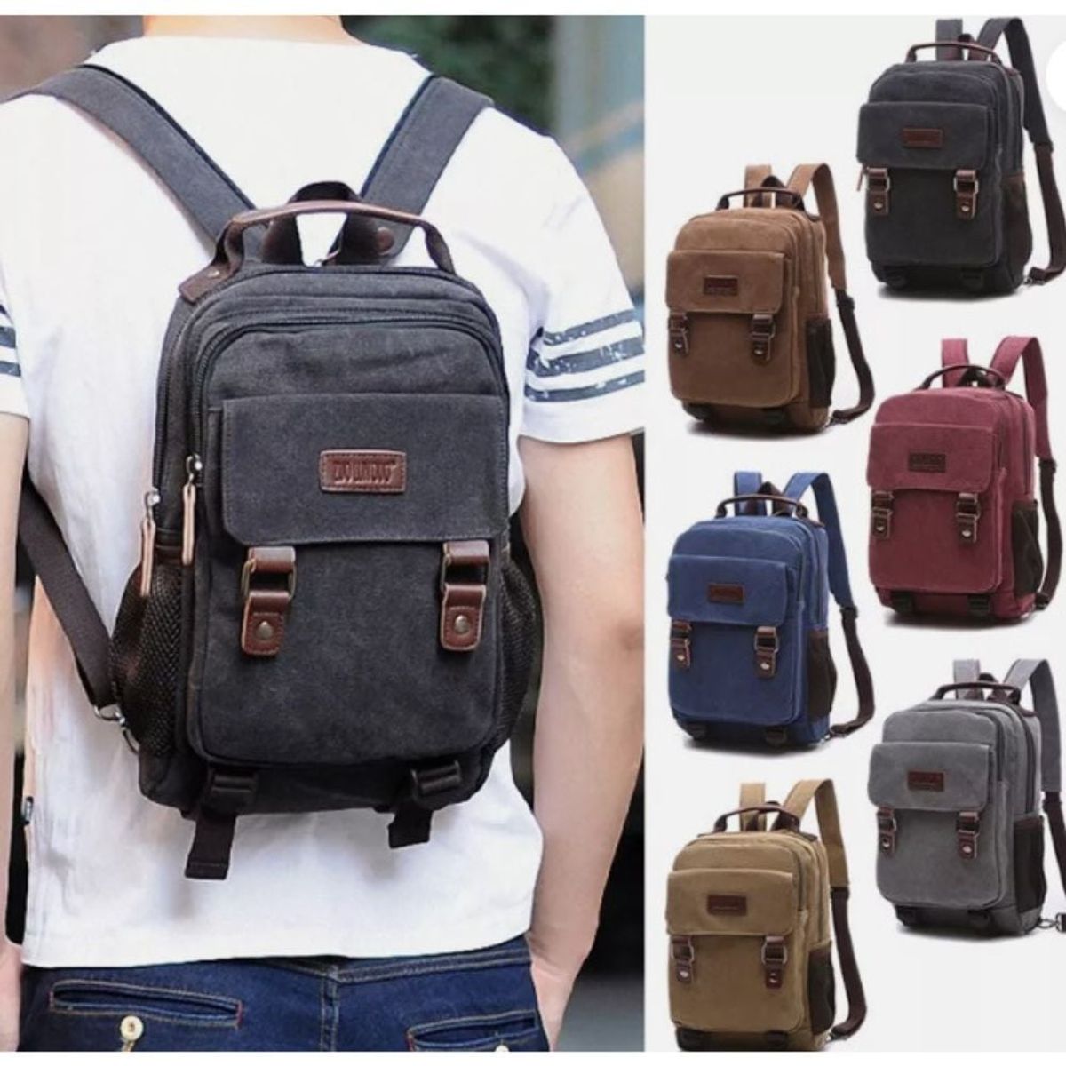 GENERICO - Mochila de lona small  Estilo retro hombro y pecho