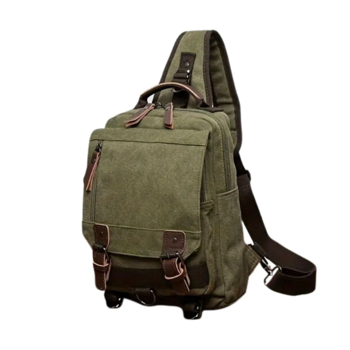 GENERICO - Morral de lona small de una sola asa  color verde militar.