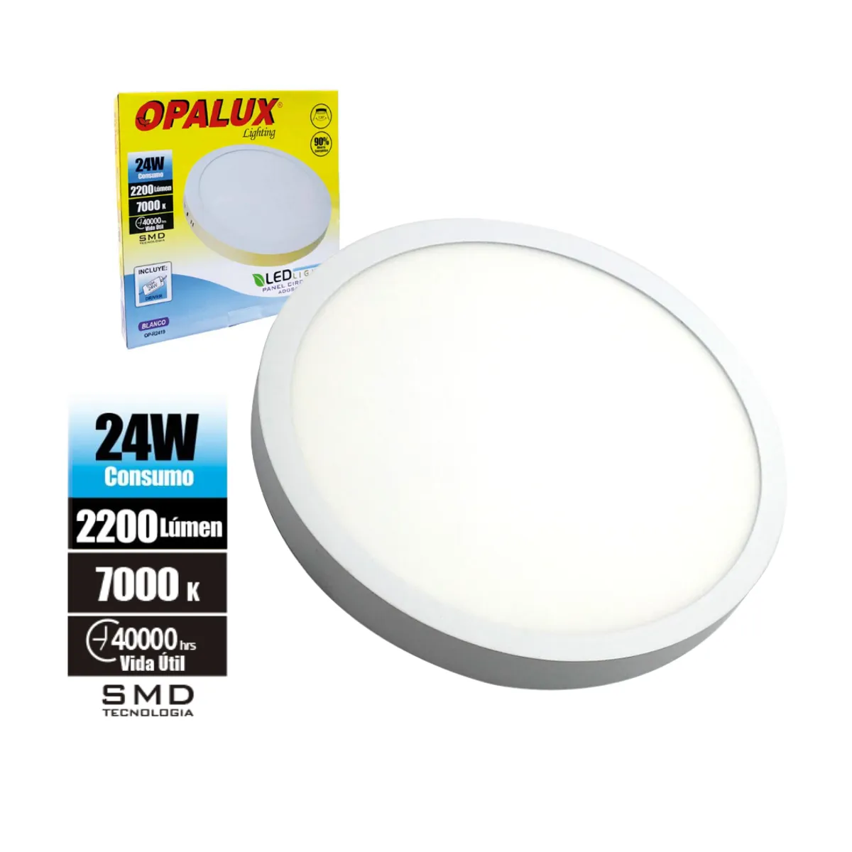 OPALUX - Panel Circular Led 24w Luz Blanca Fría Opalux Op-R2419