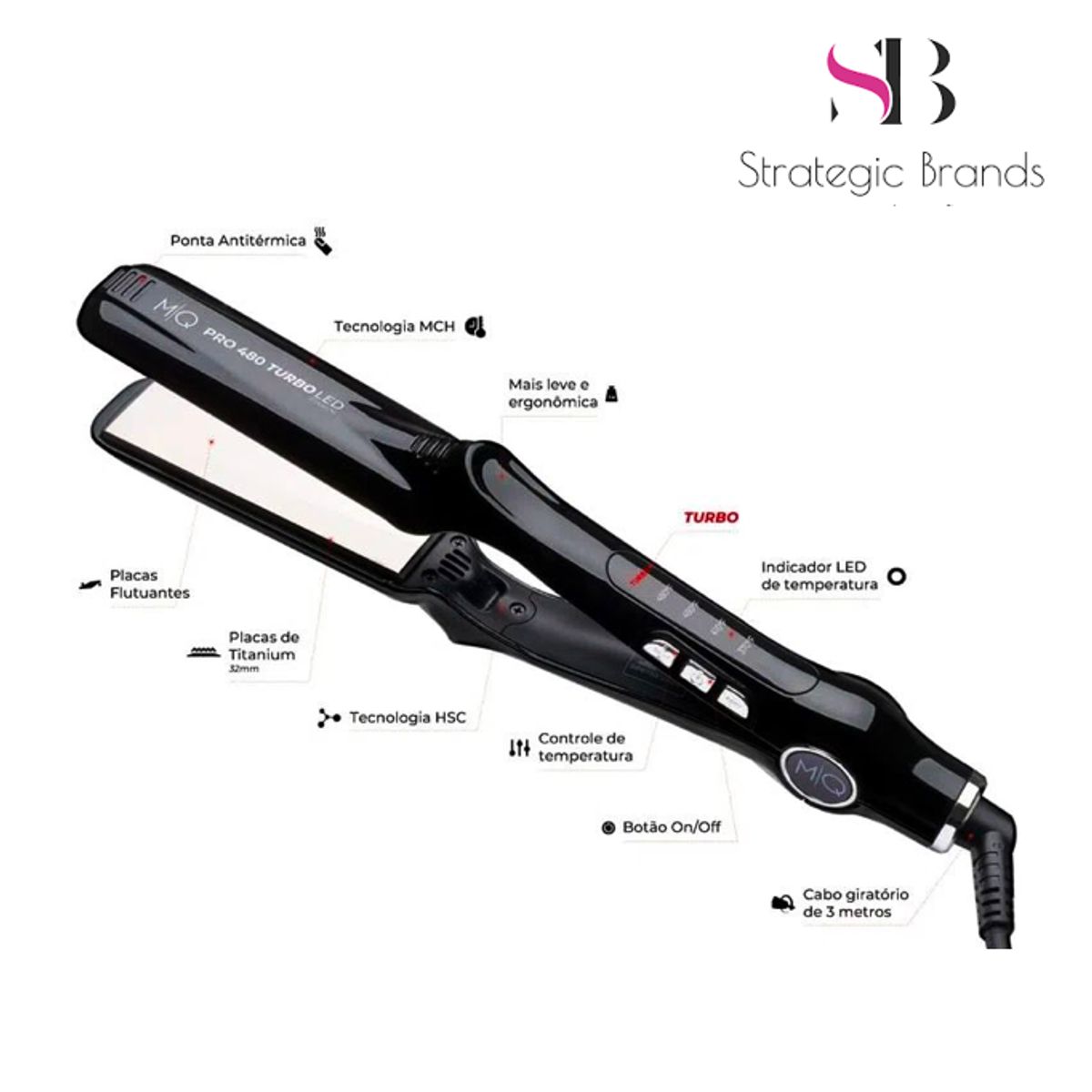 MQ PROFESIONAL - PLANCHA DE CABELLO PROFESIONAL PRO 480 TURBO LED