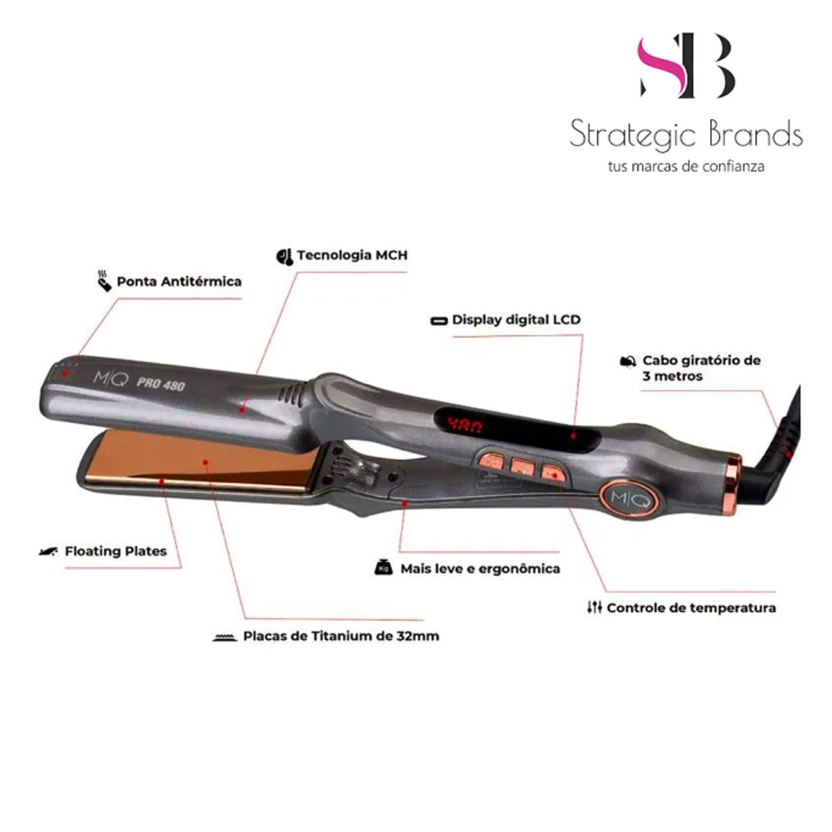 MQ PROFESIONAL - PLANCHA DE CABELLO PROFESIONAL PRO 480