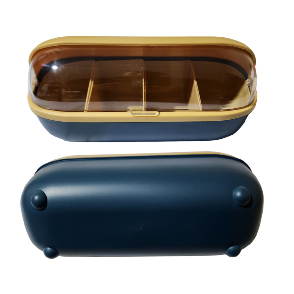 GENERICO - Condimentero Contenedor con cuatro compartimentos y cuchara - Azul