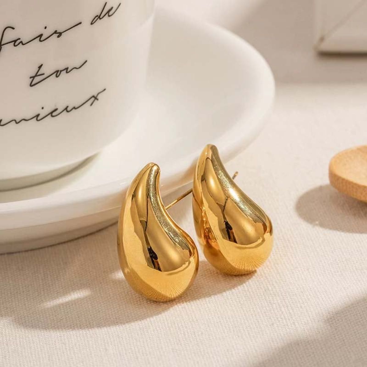 KAST PE - Aretes en forma Gota Mujer Bottega en tendencia 4cm Dorado