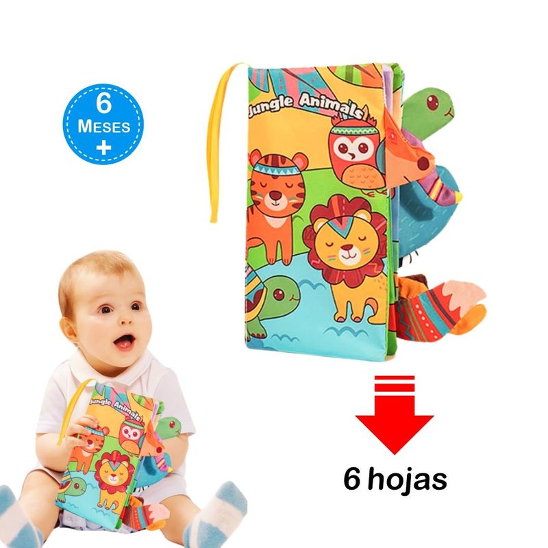 GENERICO - Libro Sensorial de Tela con Colas 3D de Animales de la Selva