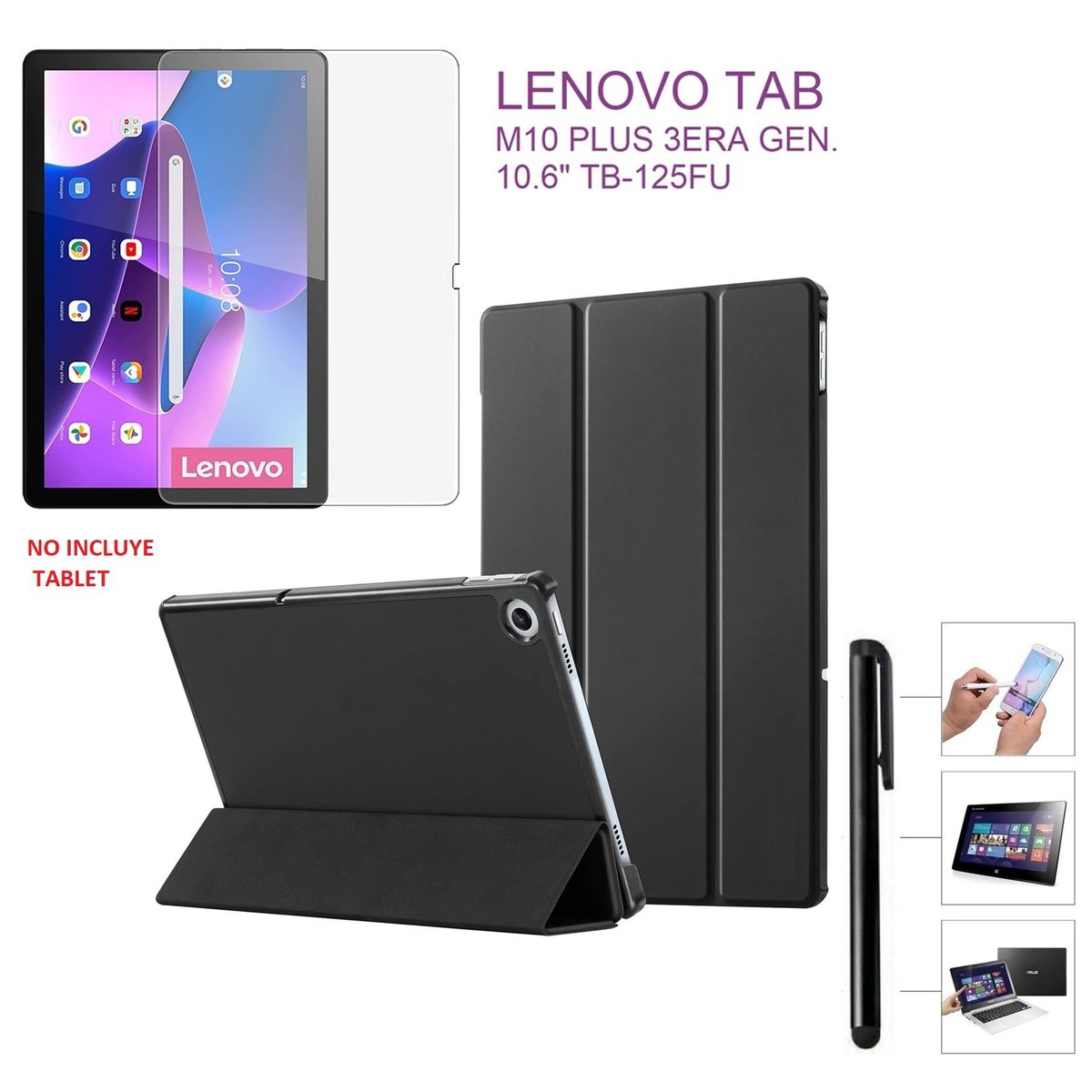 GENERICO - Funda Case + Mica + Lapiz Lenovo Tab M10 Plus 3era Gen 10.6 TB125FU.