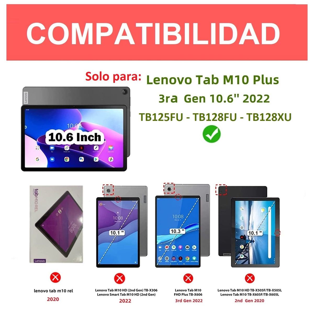 GENERICO - Funda Case + Mica + Lapiz Lenovo Tab M10 Plus 3era Gen 10.6 TB125FU.