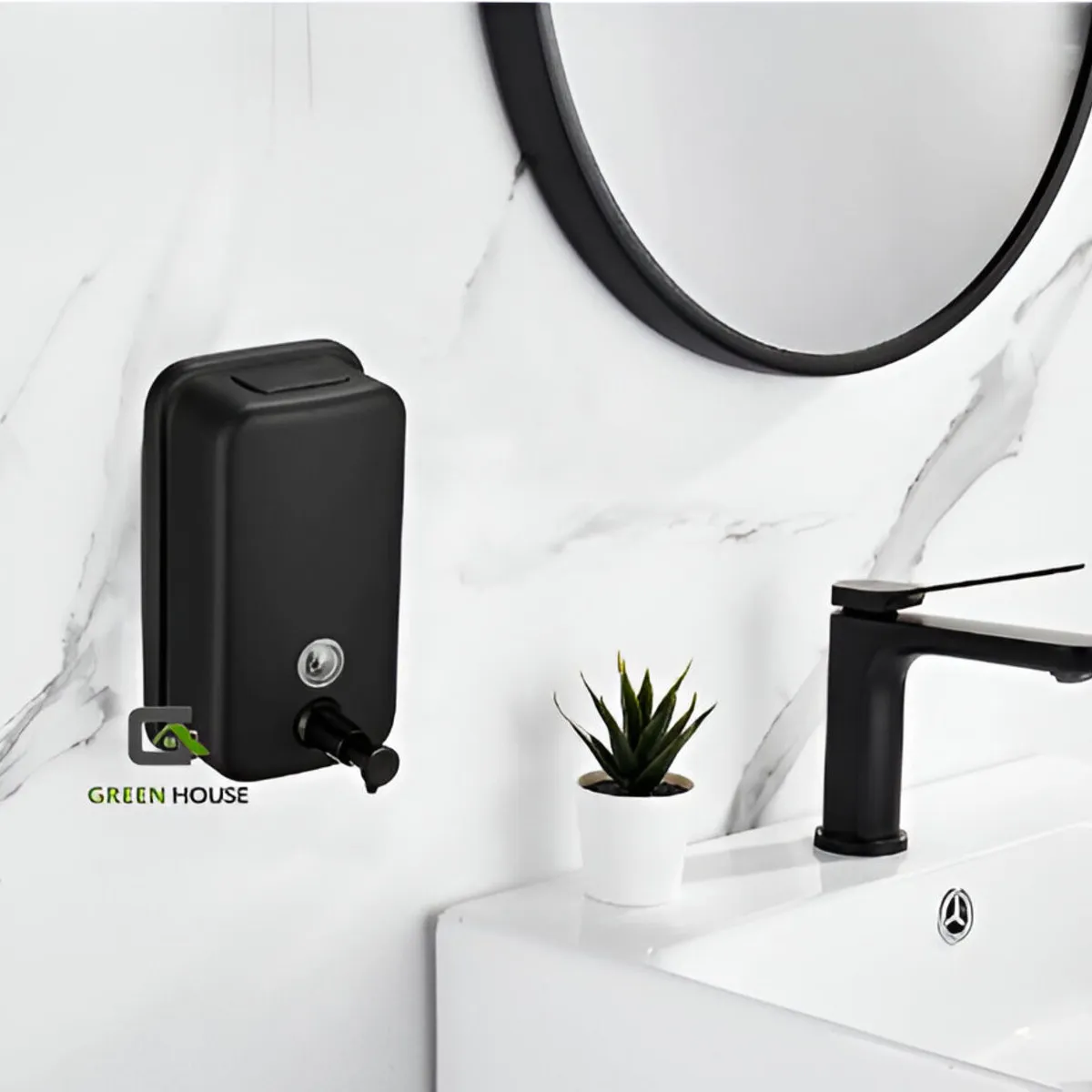 GREEN HOUSE - DISPENSADOR DE JABON LIQUIDO 1 LITRO NEGRO ACERO INOXIDABLE
