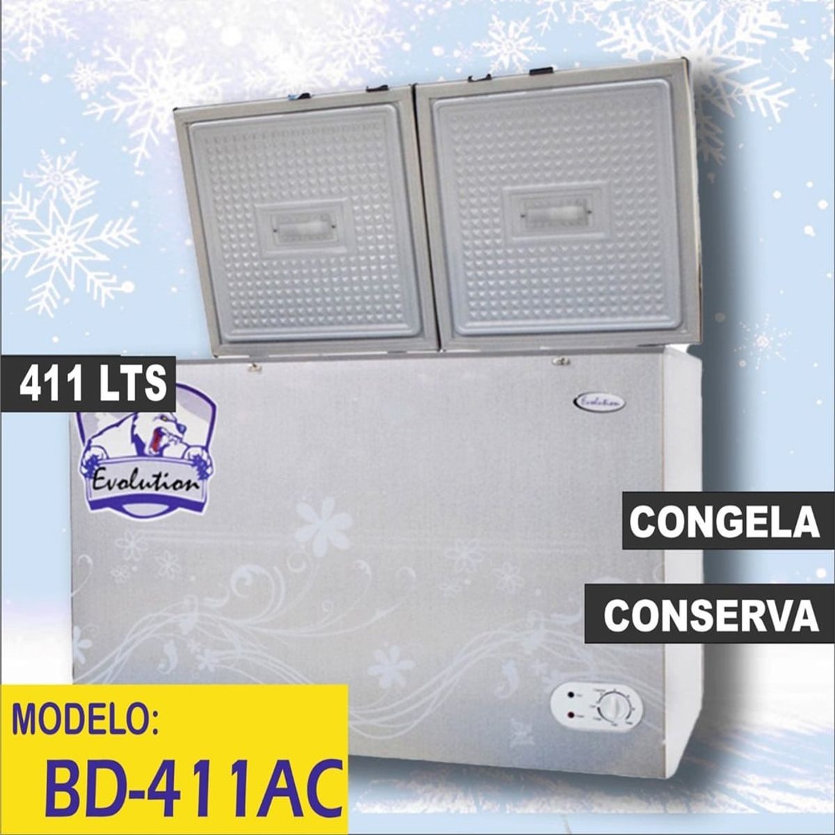 EVOLUTION - Congeladora Evolution doble puerta de 410L Tina de aluminio GRIS