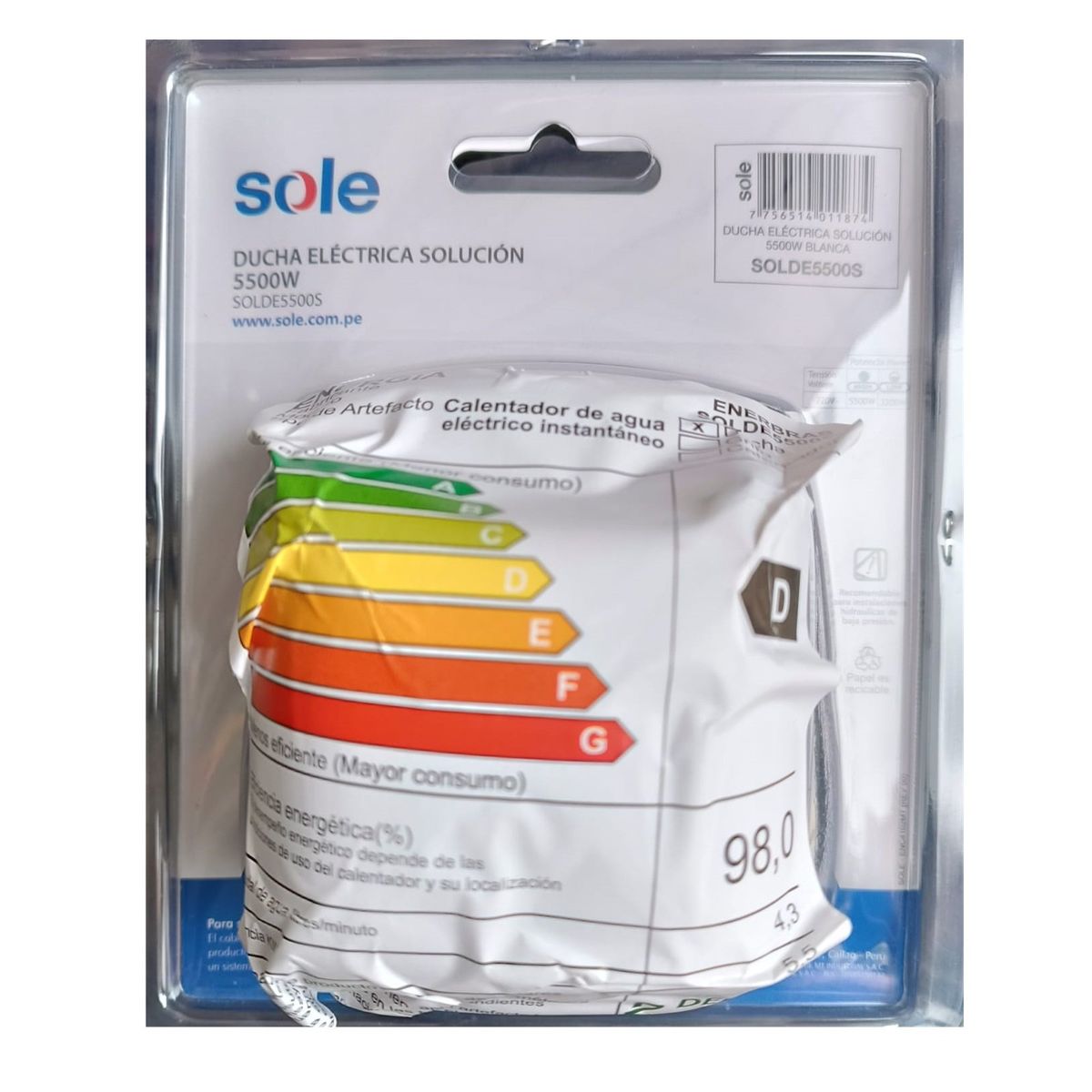 SOLE - DUCHA ELÉCTRICA SOLE 5500W MODELO SOLUCIÓN SOLDE5500S