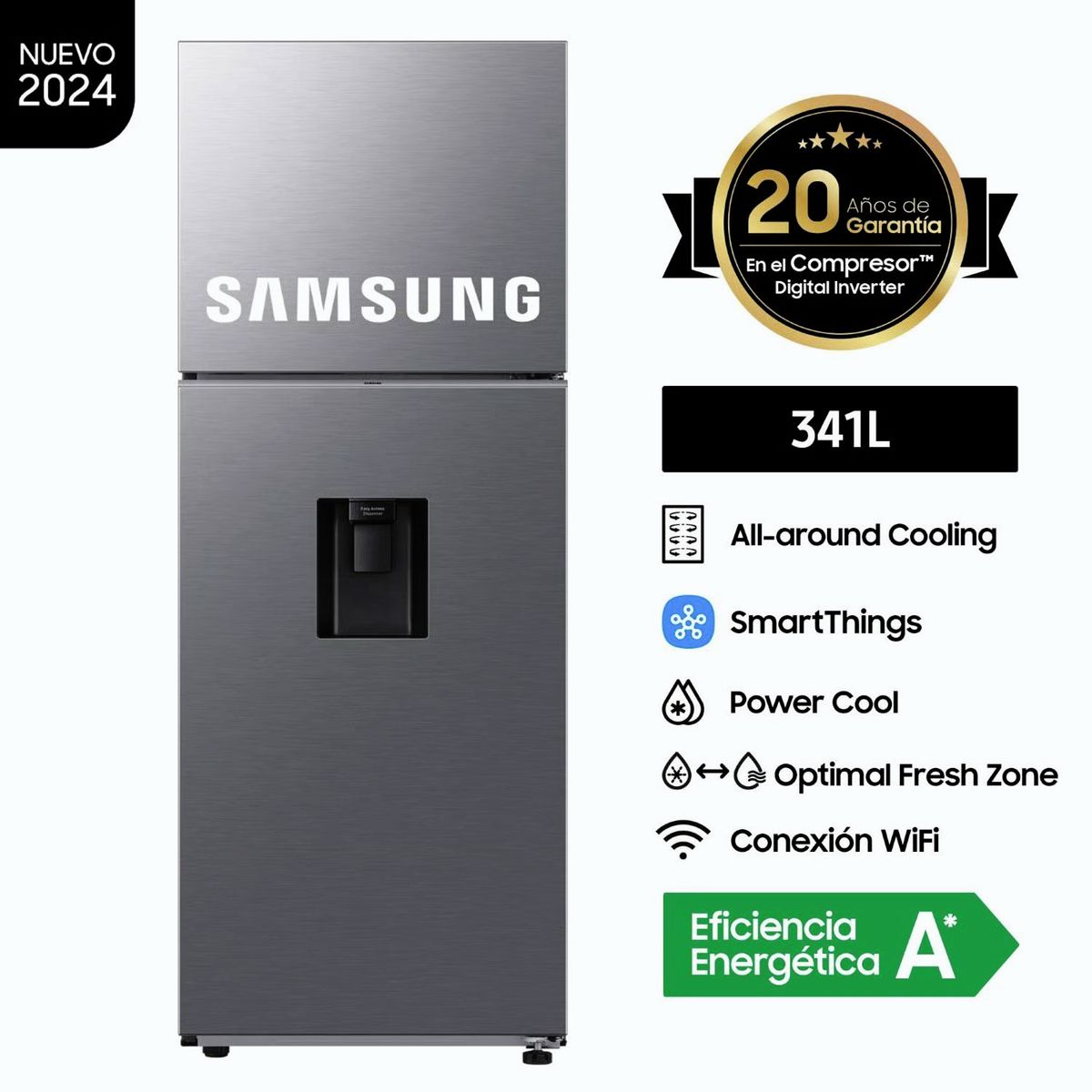 SAMSUNG - Refrigeradora Samsung 341LT Top Mount Freezer con dispensador Silver