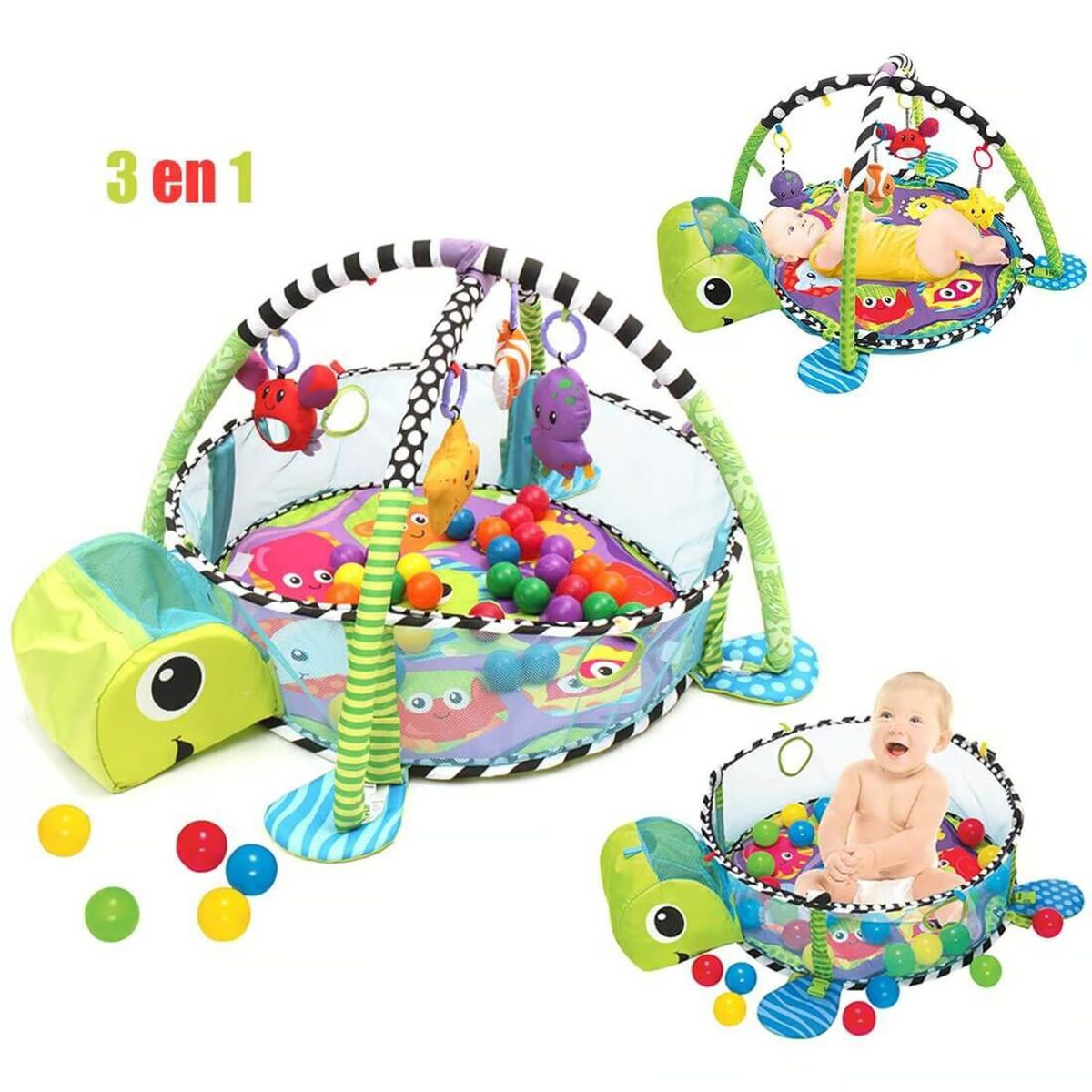 GENERICO - Gimnasio de Tortuga con Pelotas 3 en 1 para Bebe
