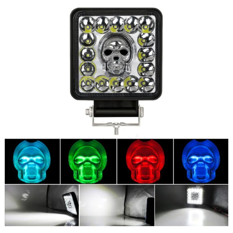 INMESOL - FARO LED CUADRADO ALTA Y BAJA LUZ BLANCA CALAVERA RGB FLASH