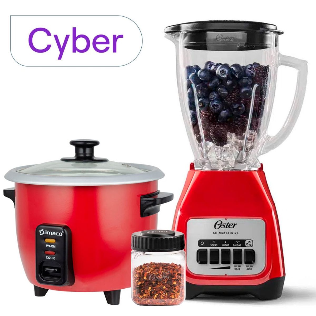 OSTER - Combo Licuadora Oster 550 W + Olla Arrocera 0.6 litros imaco Rojo