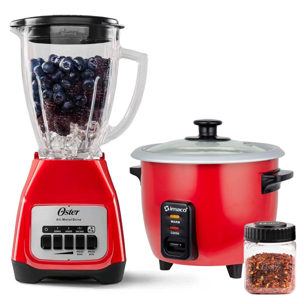 OSTER - Combo Licuadora Oster 550 W + Olla Arrocera 0.6 litros imaco Rojo