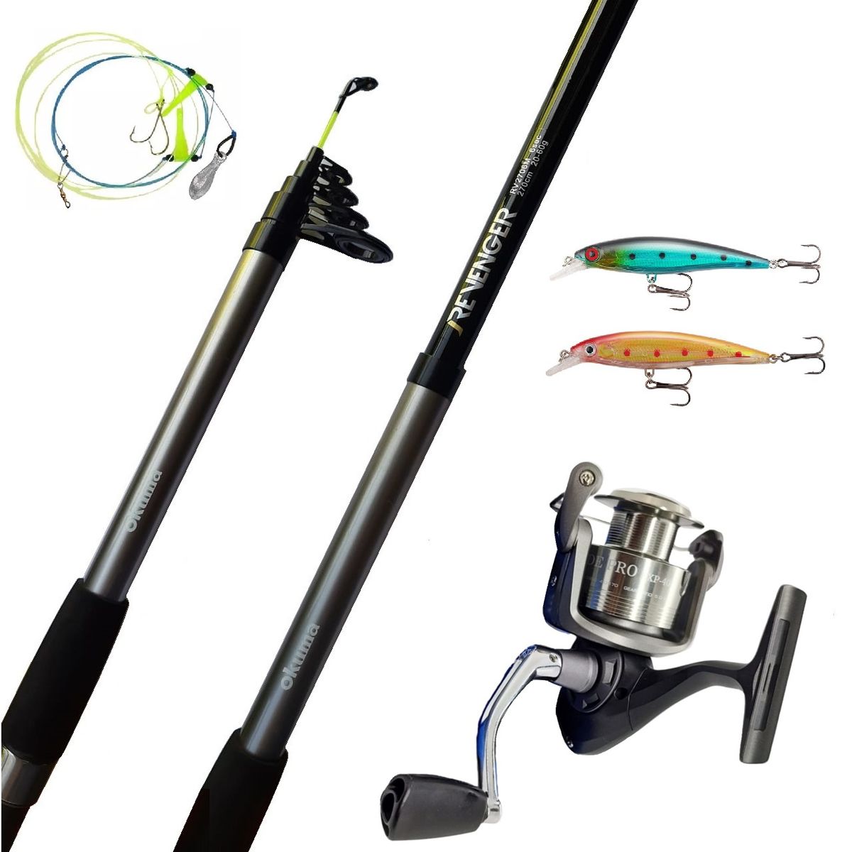 OKUMA - Equipo de Pesca Caña Telescópica 2.1 M Con Carrete Okuma 40