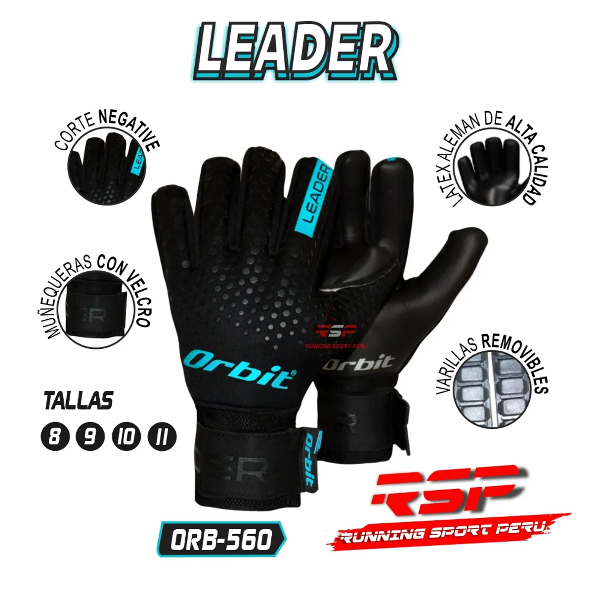 ORBIT - Guantes de Arquero Fútbol Leader Talla 9 Azul