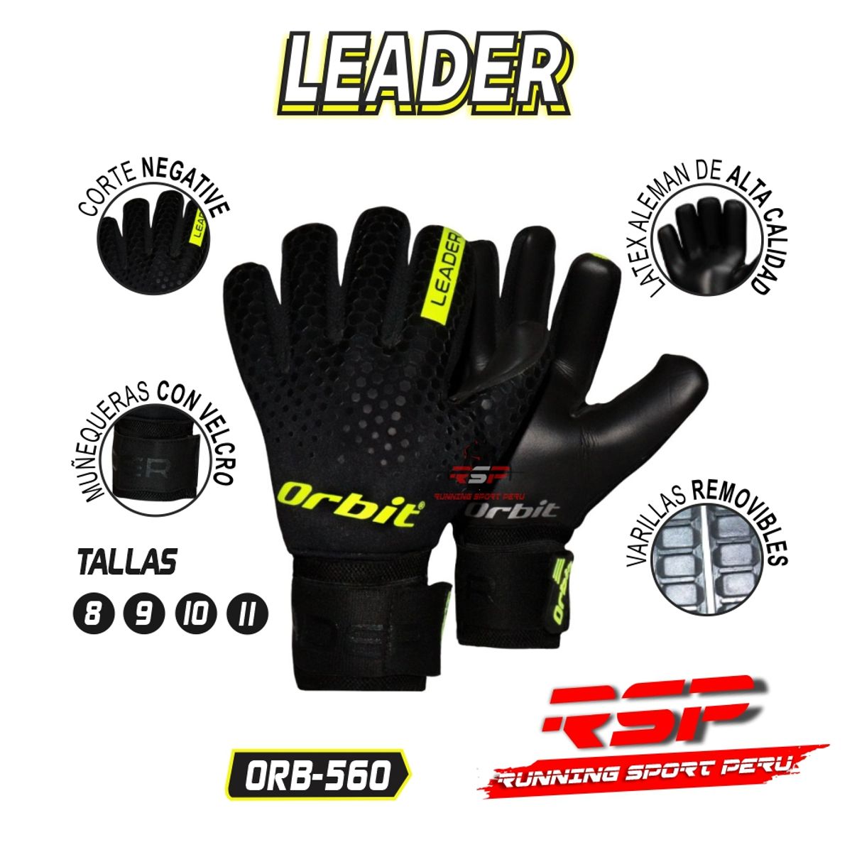 ORBIT - Guantes de Arquero Fútbol Leader Talla 9 Amarillo