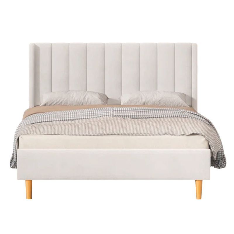 GENERICO - Cama Tapizada Listón Ivory con Patas Vintage 1.5 Plz