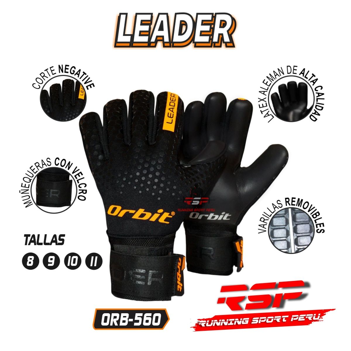 ORBIT - Guantes de Arquero Fútbol Leader Talla 10 Naranja