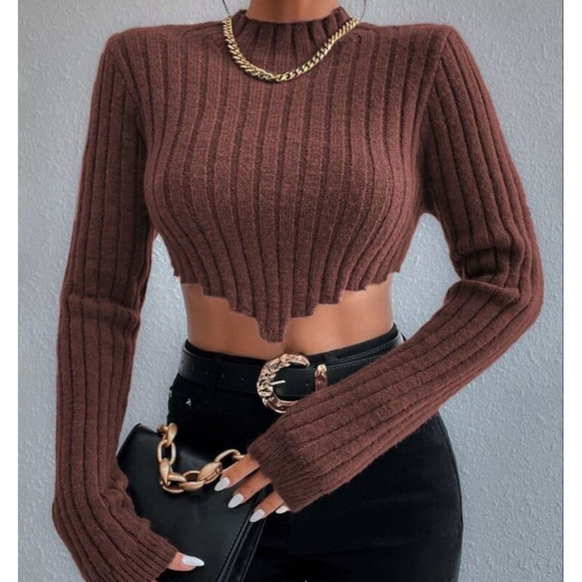 GENERICO - GUI356-12 Sueter para dama Karen Suarez  manga larga color Caramelo