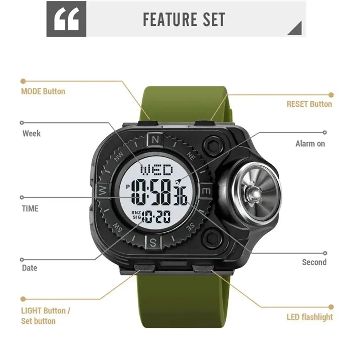 SKMEI - Reloj Skmei 2187 Linterna Correa VERDE silicona_.