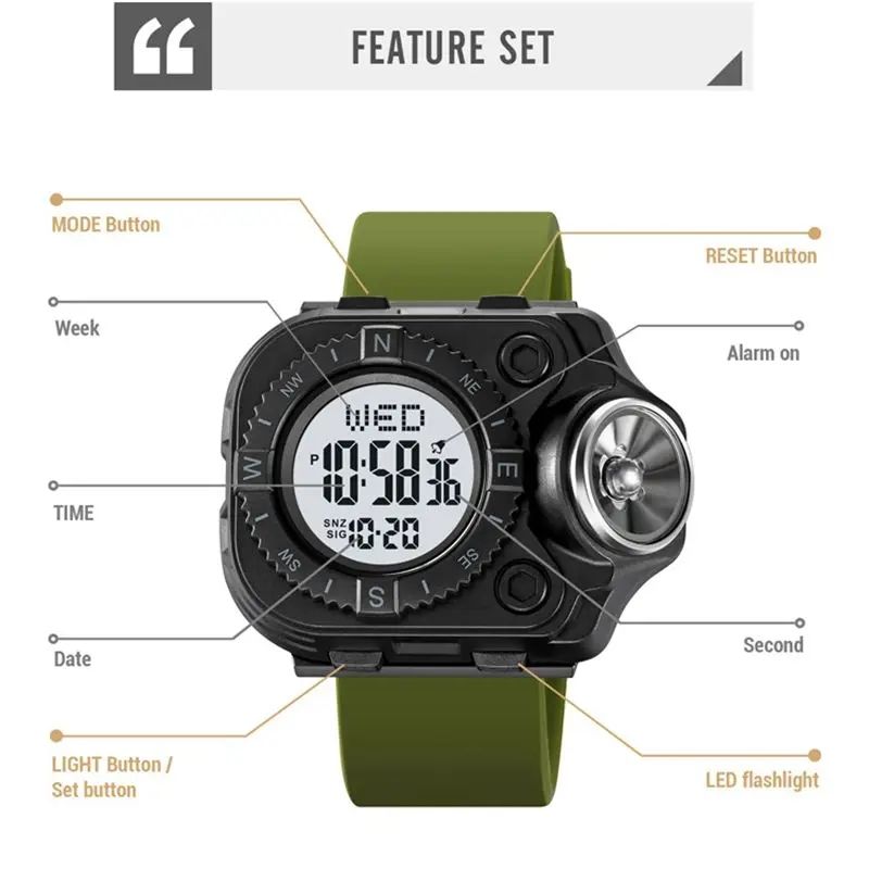 SKMEI - Reloj Skmei 2187 Linterna Correa VERDE silicona_.