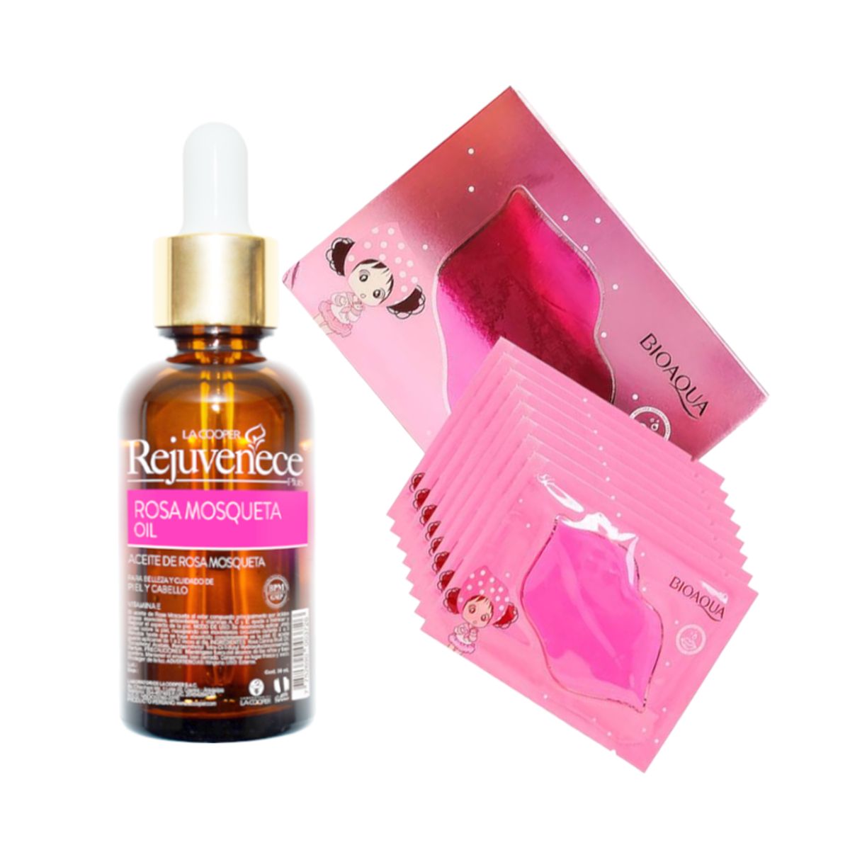GENERICO - Aceite Facial Rosa Mosqueta + Mascarilla labial Colágeno Rosa