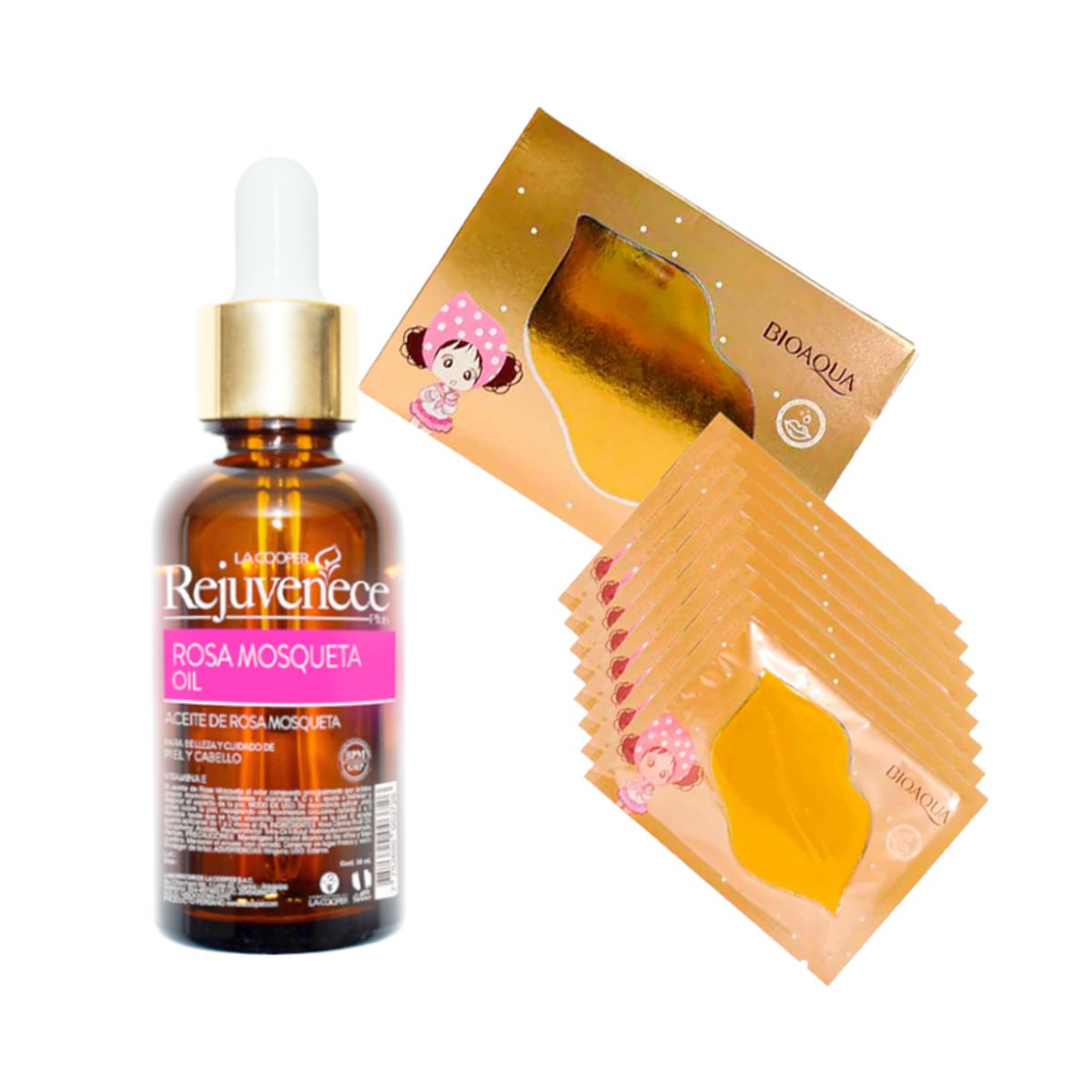 GENERICO - Aceite Facial Rosa Mosqueta + Máscara labial Colágeno Dorada