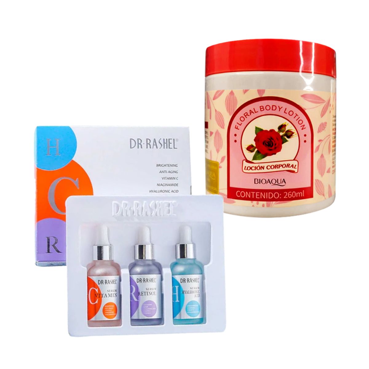 GENERICO - Pack Serum Facial 3 en 1 + Locion Corporal Flores de Rosas