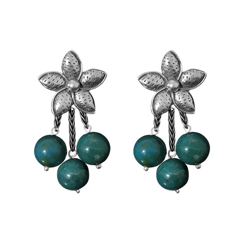 GENERICO - Aretes Mujer Flor Piedra Natural Verde Joya Regalo Plata 950