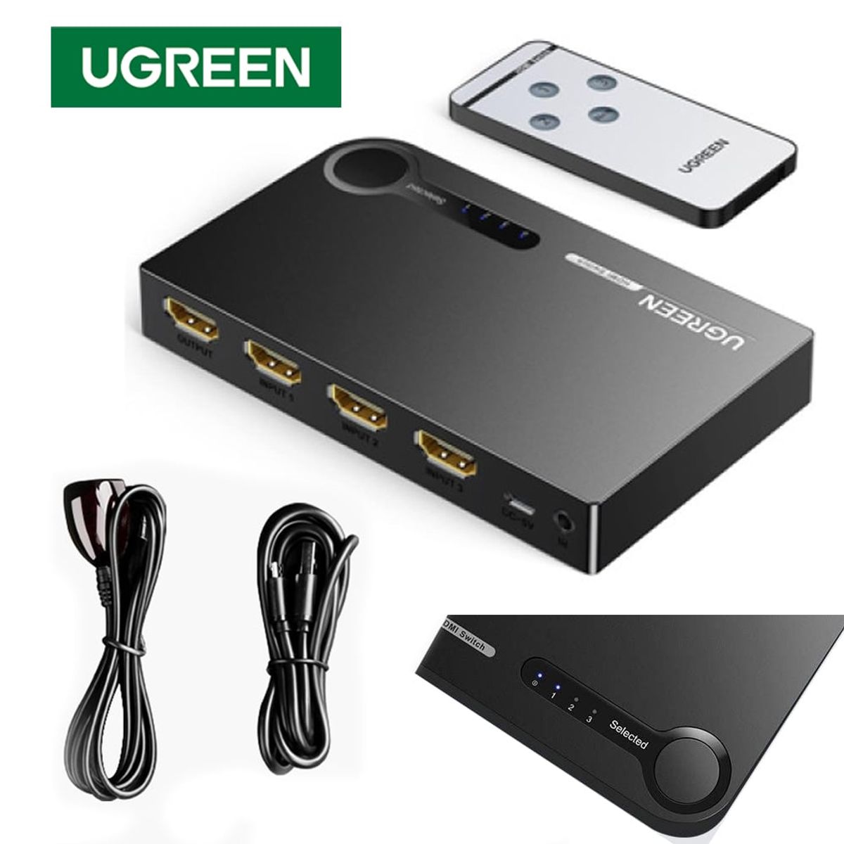 UGREEN - Switch HDMI 3 Puertos 4K 3D HDR UGREEN con control 3 x 1 60Hz