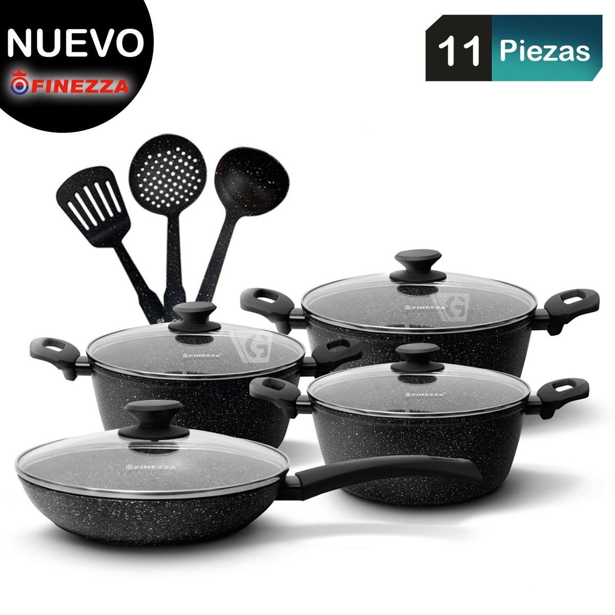 FINEZZA - Juego de Ollas 11Pzas Ultra Granito FZ-X1713M Negro