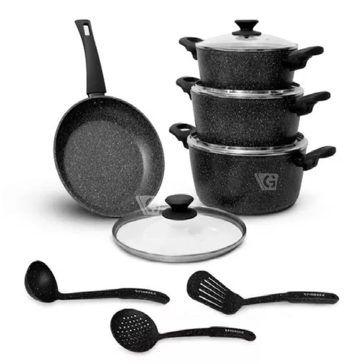 FINEZZA - Juego de Ollas 11Pzas Ultra Granito FZ-X1713M Negro