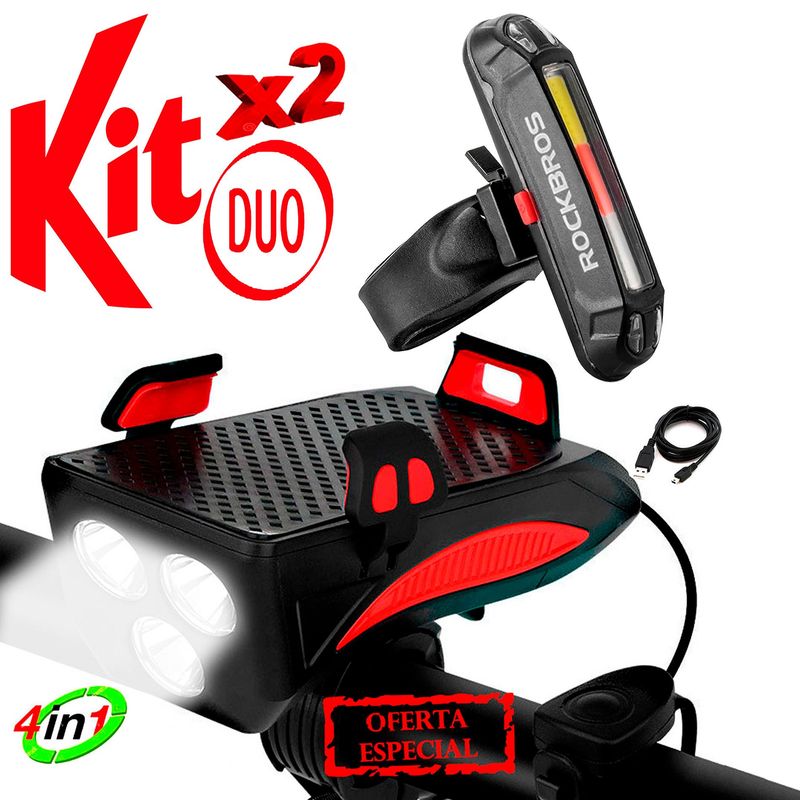 ROCKBROS - PortaCelular con 3 Leds Sirena PowerBank y Luz roja Rockbros