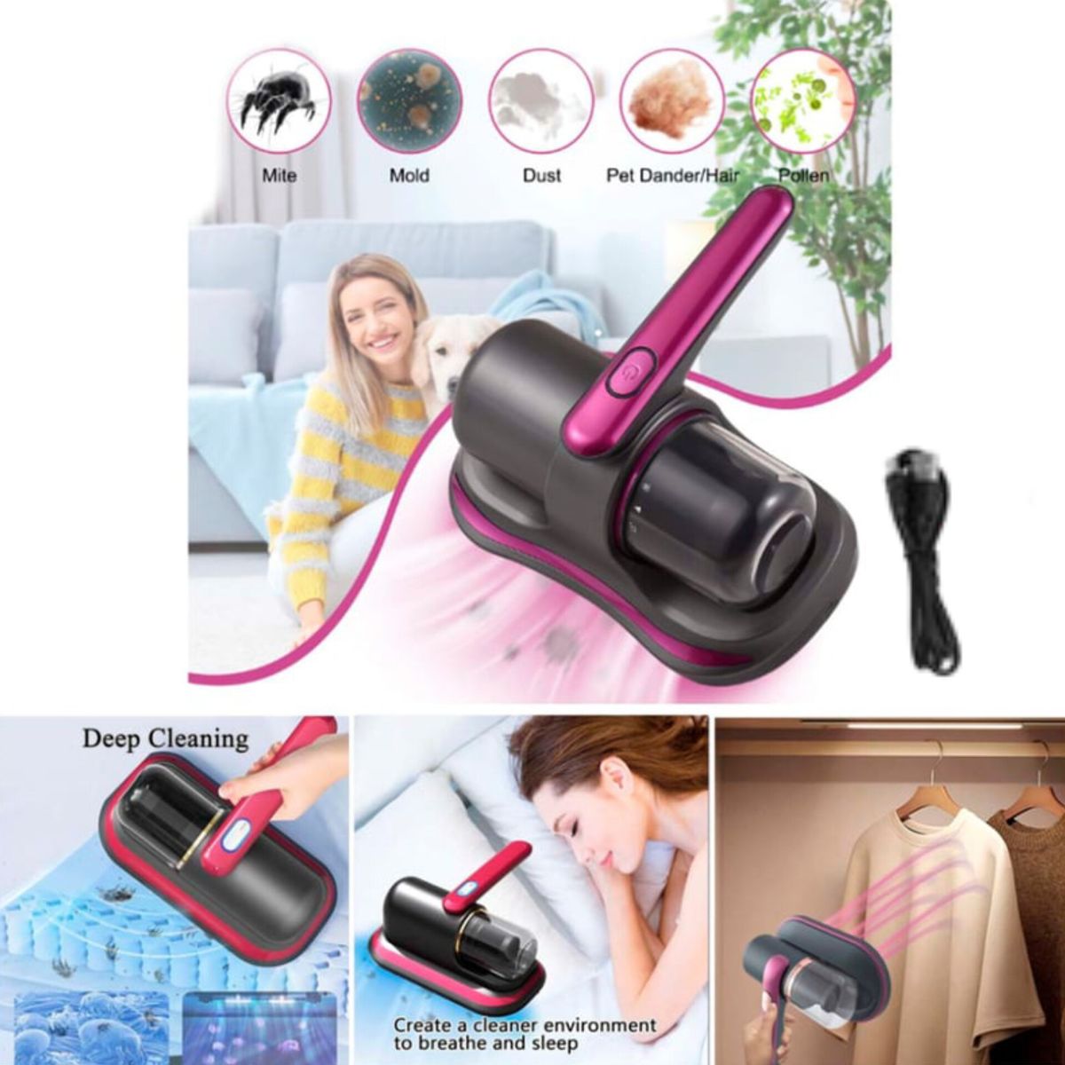 OEM - Aspiradora Anti-Ácaros con Luz UV - Inalámbrico - RECARGABLE