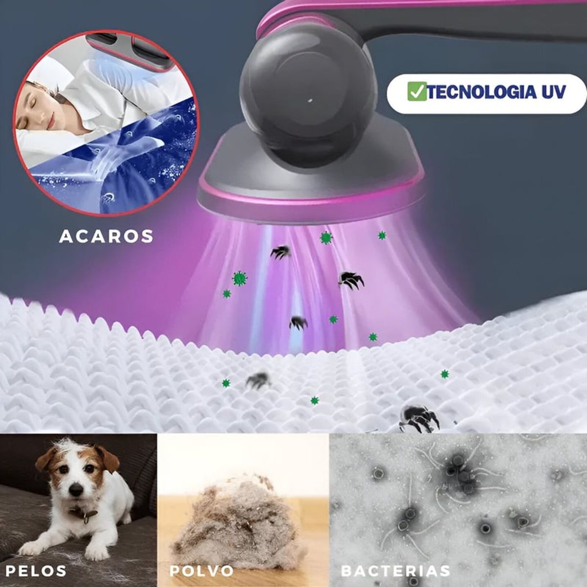 OEM - Aspiradora Anti-Ácaros con Luz UV - Inalámbrico - RECARGABLE